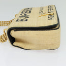 BURBERRY Horse Ferry Chain Shoulder Bag Raffia Beige Gold Auth bs26785-3