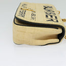 BURBERRY Horse Ferry Chain Shoulder Bag Raffia Beige Gold Auth bs26785-4