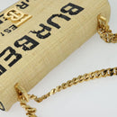 BURBERRY Horse Ferry Chain Shoulder Bag Raffia Beige Gold Auth bs26785-6