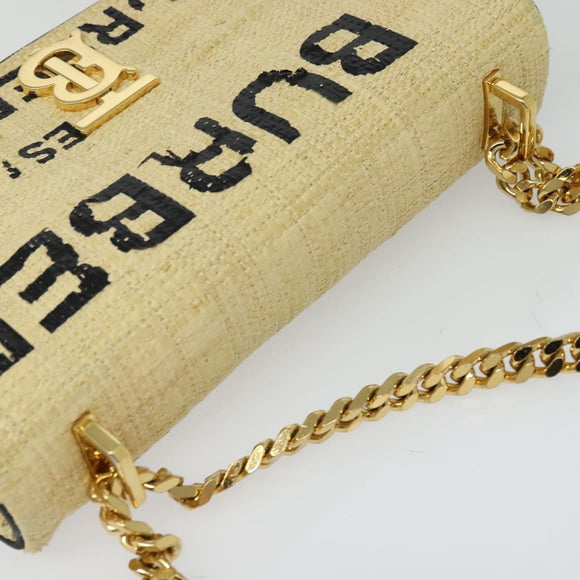 BURBERRY Horse Ferry Chain Shoulder Bag Raffia Beige Gold Auth bs26785