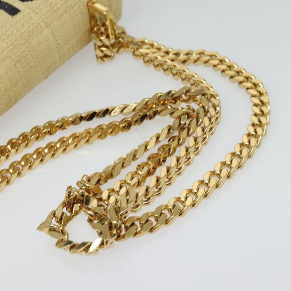 BURBERRY Horse Ferry Chain Shoulder Bag Raffia Beige Gold Auth bs26785