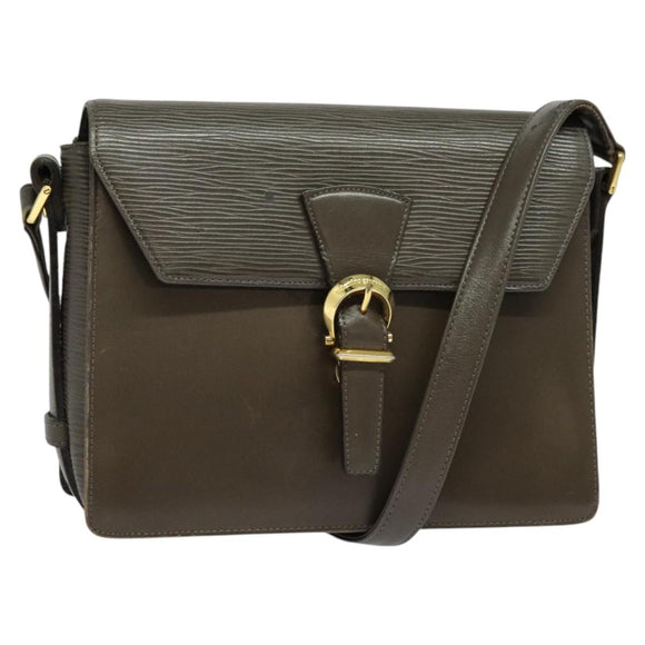 VALENTINO Shoulder Bag Leather Brown Gold Auth bs26800