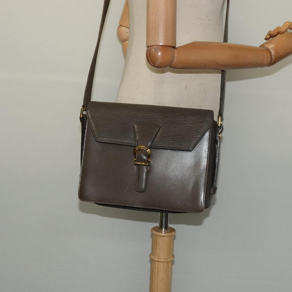 VALENTINO Shoulder Bag Leather Brown Gold Auth bs26800