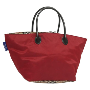 BURBERRY Nova Check Blue Label Tote Bag Nylon Red Auth bs26810