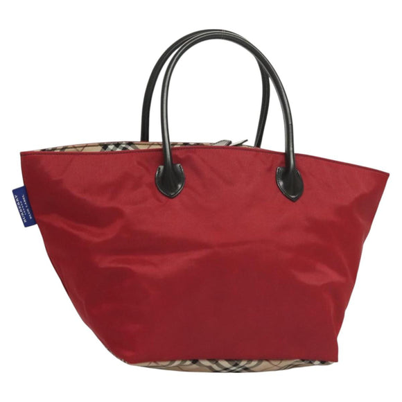 BURBERRY Nova Check Blue Label Tote Bag Nylon Red Auth bs26810