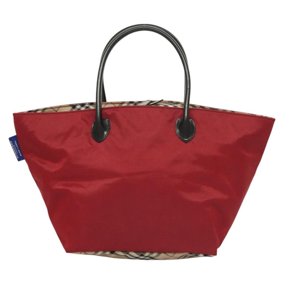 BURBERRY Nova Check Blue Label Tote Bag Nylon Red Auth bs26810