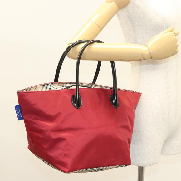 BURBERRY Nova Check Blue Label Tote Bag Nylon Red Auth bs26810