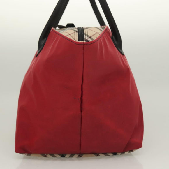 BURBERRY Nova Check Blue Label Tote Bag Nylon Red Auth bs26810