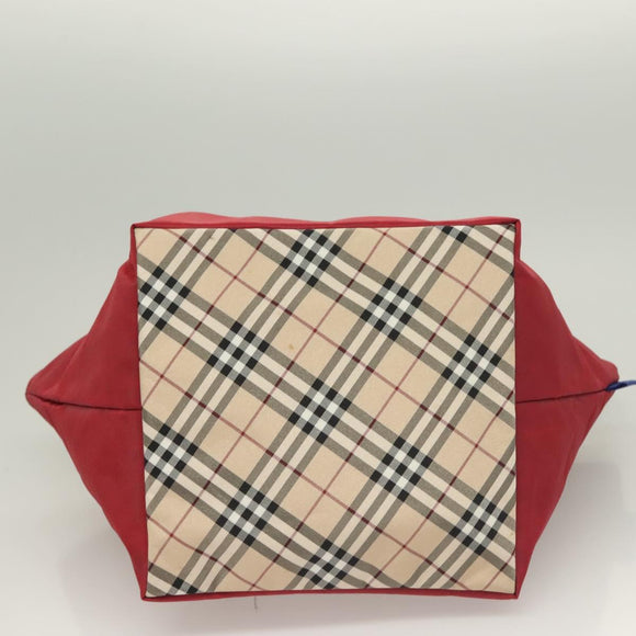 BURBERRY Nova Check Blue Label Tote Bag Nylon Red Auth bs26810