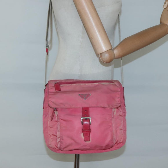 PRADA Shoulder Bag Nylon Pink Silver Auth bs26811