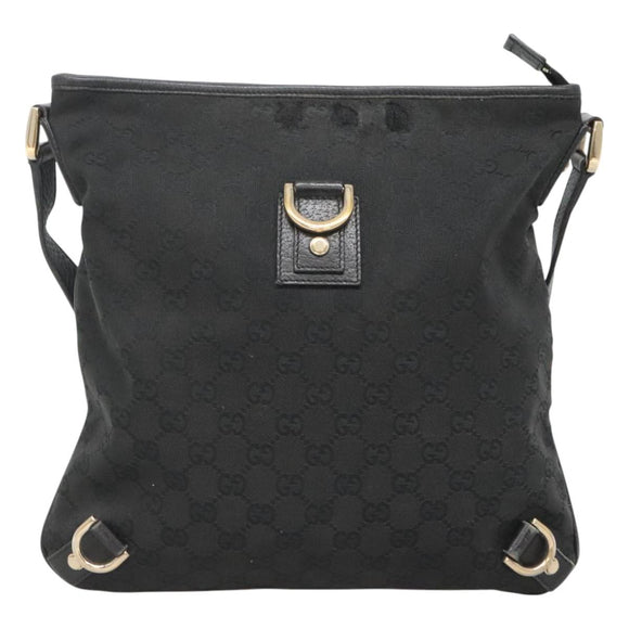 GUCCI GG Canvas Abbey Shoulder Bag Black Gold 131326 Auth bs26839