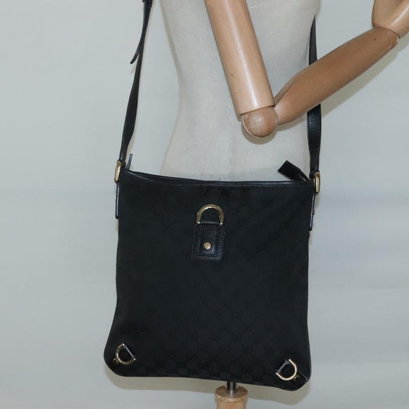 GUCCI GG Canvas Abbey Shoulder Bag Black Gold 131326 Auth bs26839