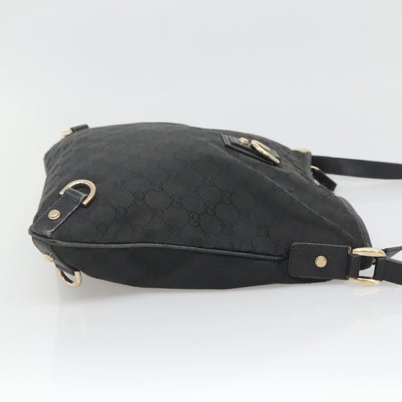 GUCCI GG Canvas Abbey Shoulder Bag Black Gold 131326 Auth bs26839
