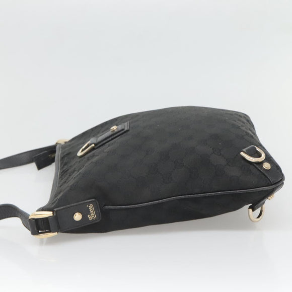 GUCCI GG Canvas Abbey Shoulder Bag Black Gold 131326 Auth bs26839