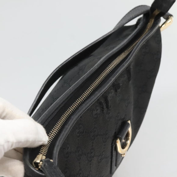 GUCCI GG Canvas Abbey Shoulder Bag Black Gold 131326 Auth bs26839