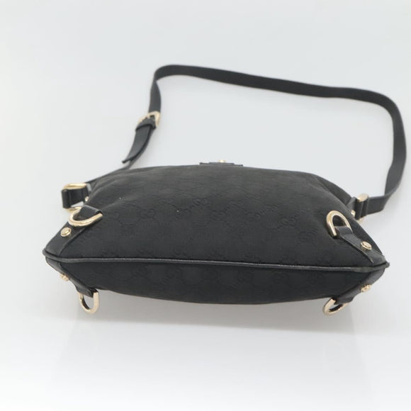 GUCCI GG Canvas Abbey Shoulder Bag Black Gold 131326 Auth bs26839