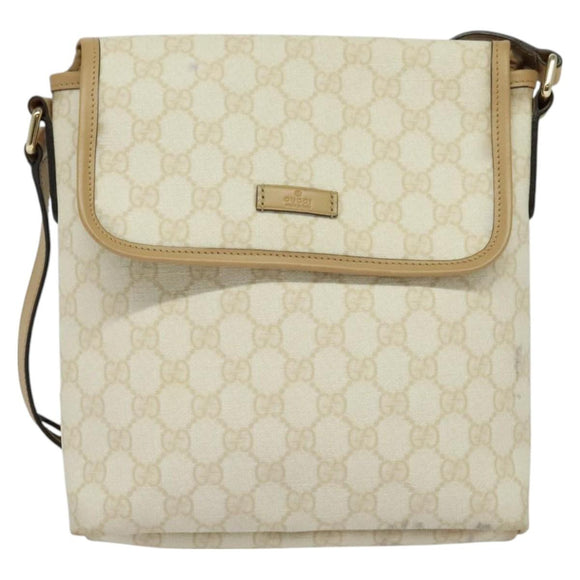 GUCCI GG Supreme Shoulder Bag PVC White Gold 223666 Auth bs26841