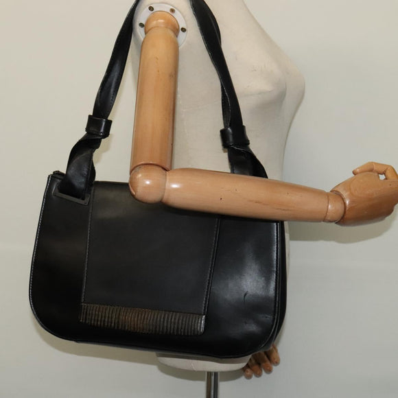 GUCCI Shoulder Bag Leather Black Silver 105375 Auth bs26842