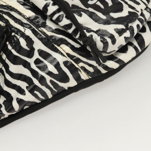 SAINT LAURENT Waist Bag Nylon Black White Auth bs26844