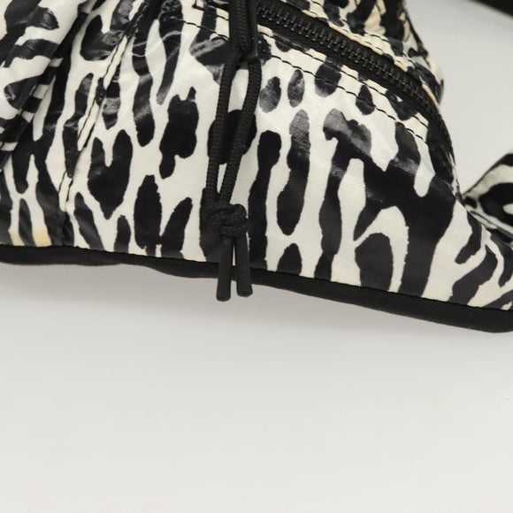 SAINT LAURENT Waist Bag Nylon Black White Auth bs26844