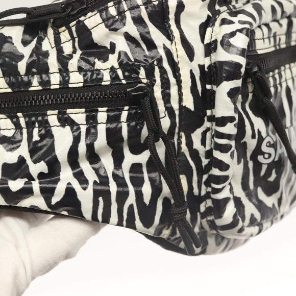 SAINT LAURENT Waist Bag Nylon Black White Auth bs26844