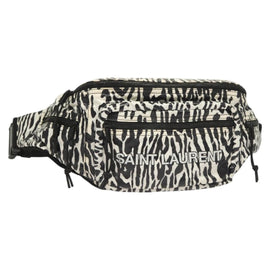 SAINT LAURENT Waist Bag Nylon Black White Auth bs26844