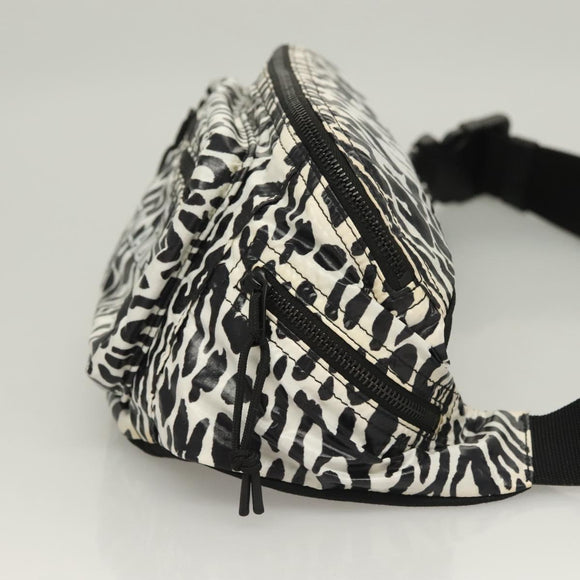 SAINT LAURENT Waist Bag Nylon Black White Auth bs26844