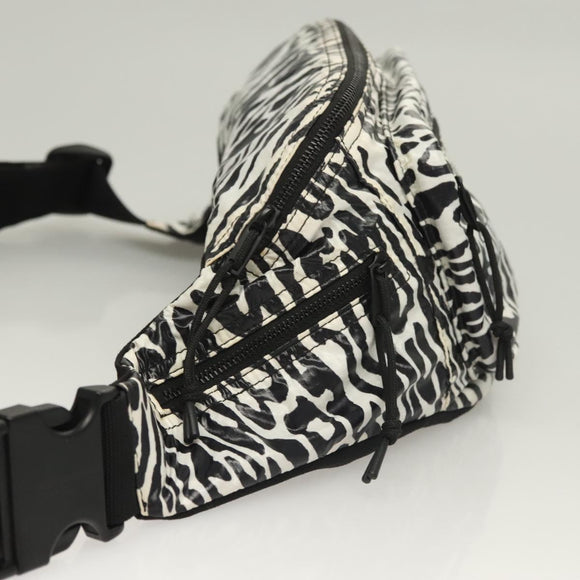 SAINT LAURENT Waist Bag Nylon Black White Auth bs26844