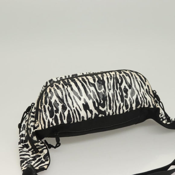 SAINT LAURENT Waist Bag Nylon Black White Auth bs26844