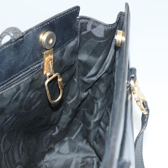 Salvatore Ferragamo Gancini Tote Bag Leather Black Gold Auth bs26846