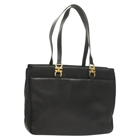 Salvatore Ferragamo Gancini Tote Bag Leather Black Gold Auth bs26846