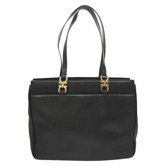 Salvatore Ferragamo Gancini Tote Bag Leather Black Gold Auth bs26846