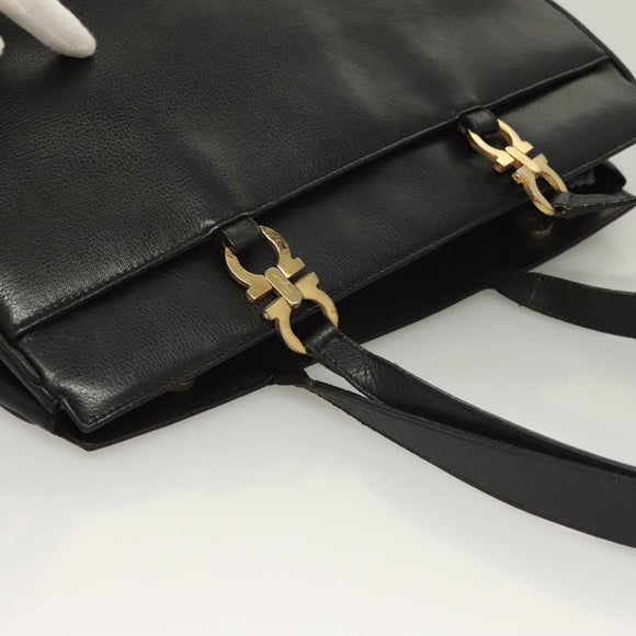 Salvatore Ferragamo Gancini Tote Bag Leather Black Gold Auth bs26846