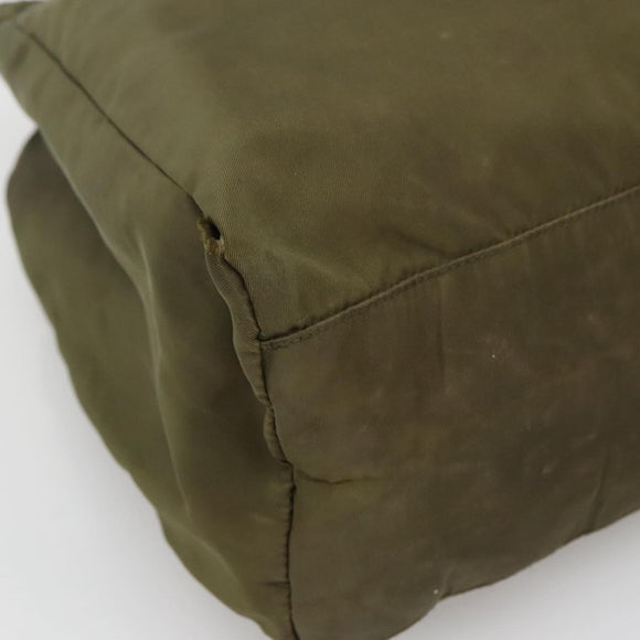 PRADA Hand Bag Nylon Khaki Silver Auth bs26850