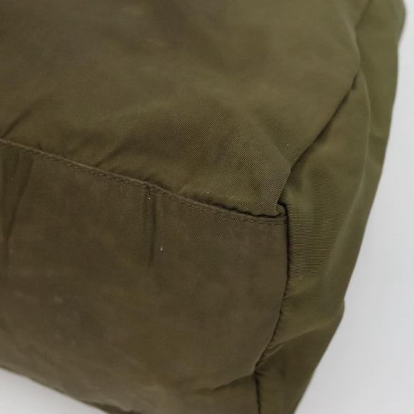PRADA Hand Bag Nylon Khaki Silver Auth bs26850