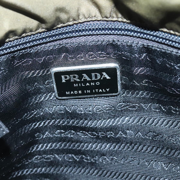 PRADA Hand Bag Nylon Khaki Silver Auth bs26850