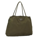 PRADA Hand Bag Nylon Khaki Silver Auth bs26850-1