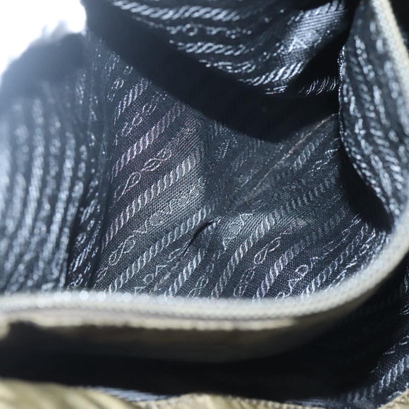 PRADA Hand Bag Nylon Khaki Silver Auth bs26850