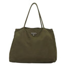 PRADA Hand Bag Nylon Khaki Silver Auth bs26850-13