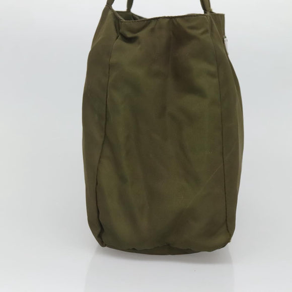 PRADA Hand Bag Nylon Khaki Silver Auth bs26850