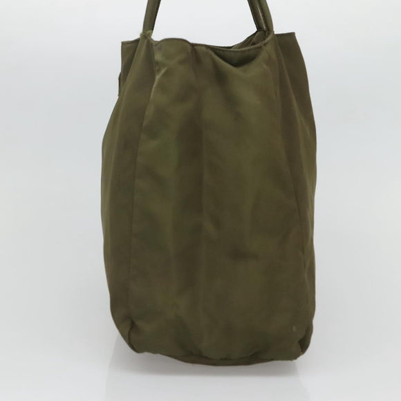 PRADA Hand Bag Nylon Khaki Silver Auth bs26850