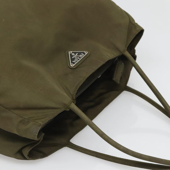 PRADA Hand Bag Nylon Khaki Silver Auth bs26850