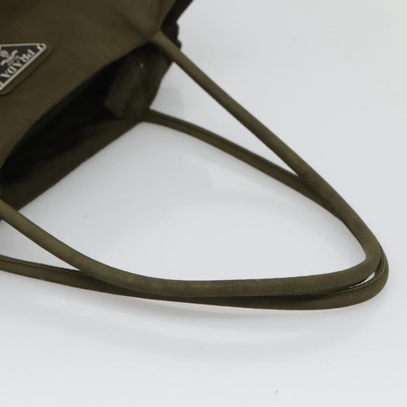 PRADA Hand Bag Nylon Khaki Silver Auth bs26850