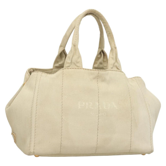 PRADA Canapa MM Hand Bag Canvas Beige Gold Auth bs26853