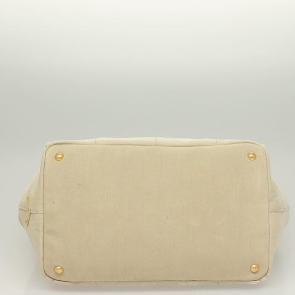 PRADA Canapa MM Hand Bag Canvas Beige Gold Auth bs26853