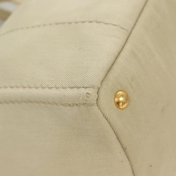 PRADA Canapa MM Hand Bag Canvas Beige Gold Auth bs26853