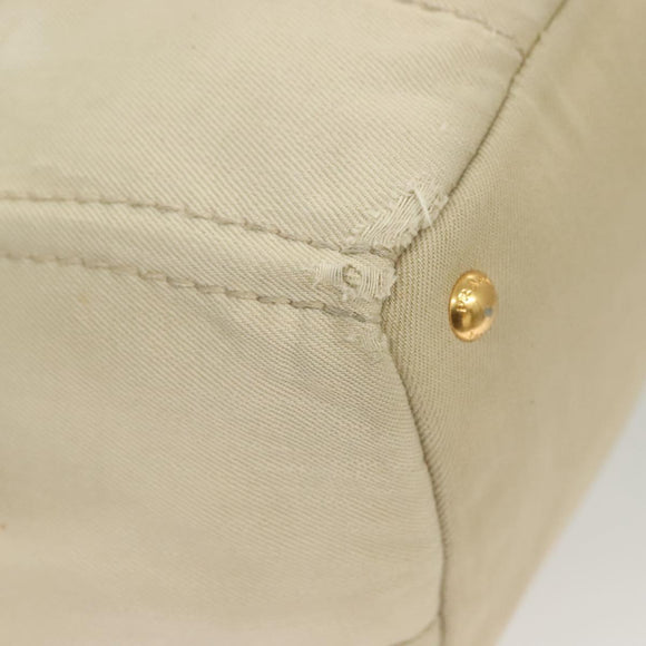PRADA Canapa MM Hand Bag Canvas Beige Gold Auth bs26853