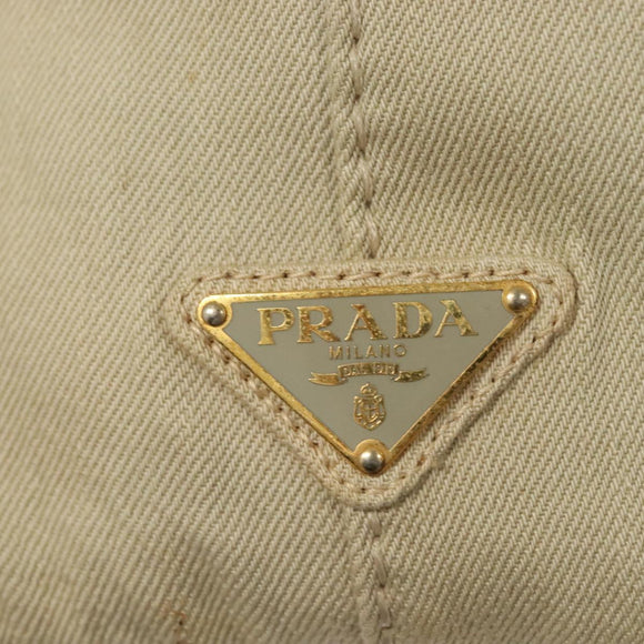 PRADA Canapa MM Hand Bag Canvas Beige Gold Auth bs26853