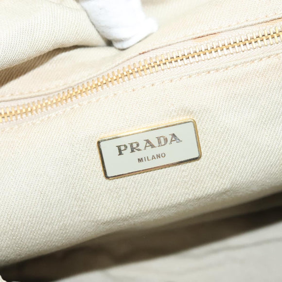PRADA Canapa MM Hand Bag Canvas Beige Gold Auth bs26853