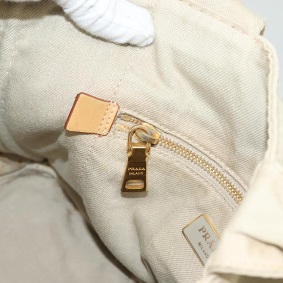 PRADA Canapa MM Hand Bag Canvas Beige Gold Auth bs26853